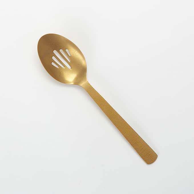 10" Slotted Hammered Serving Spoon, Vintage Gold Finish