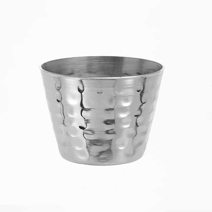 2-1/2 oz. Round Sauce Cup, Hammered Stainless Steel