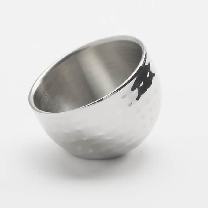 2-1/2 oz. Round Angled Sauce Cup, Double Wall Hammered Stainless Steel