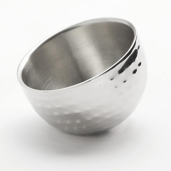 5 oz. Round Angled Sauce Cup,  Double Wall Hammered Stainless Steel