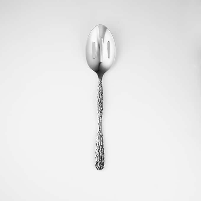 10"L Slotted Stainless Steel Serving Spoon, Hammered