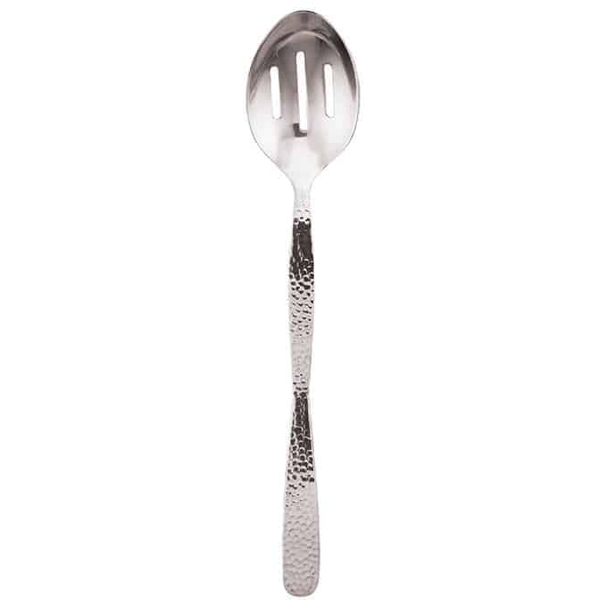 12"L Slotted Stainless Steel Serving Spoon, Hammered