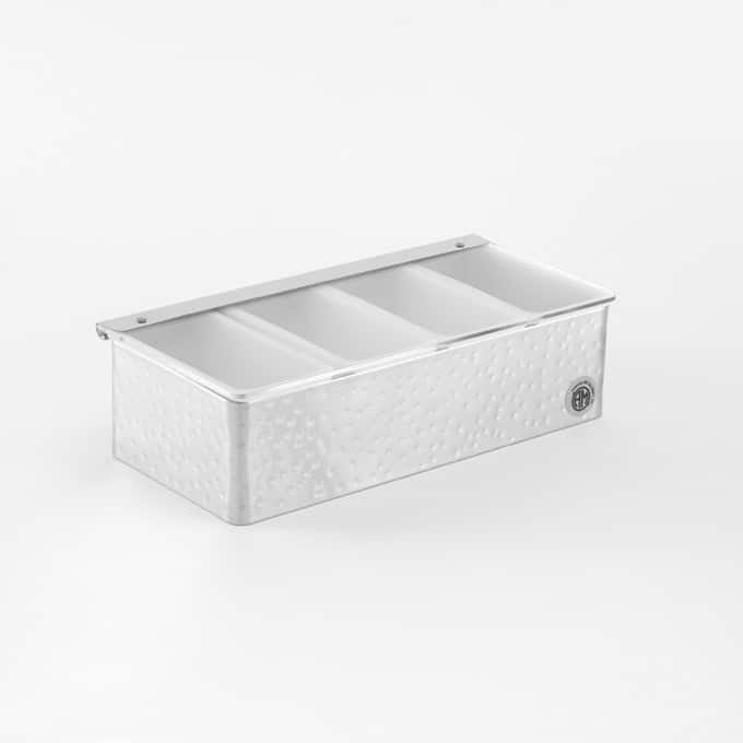 4-Compartment Condiment Holder, Stainless Steel Hammered Finish