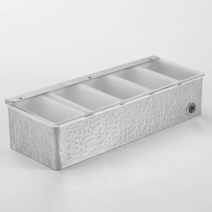 5-Compartment Condiment Holder, Stainless Steel Hammered Finish