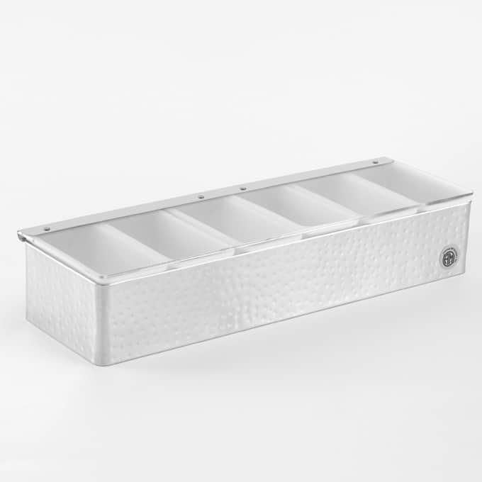 6-Compartment Condiment Holder, Stainless Steel Hammered Finish