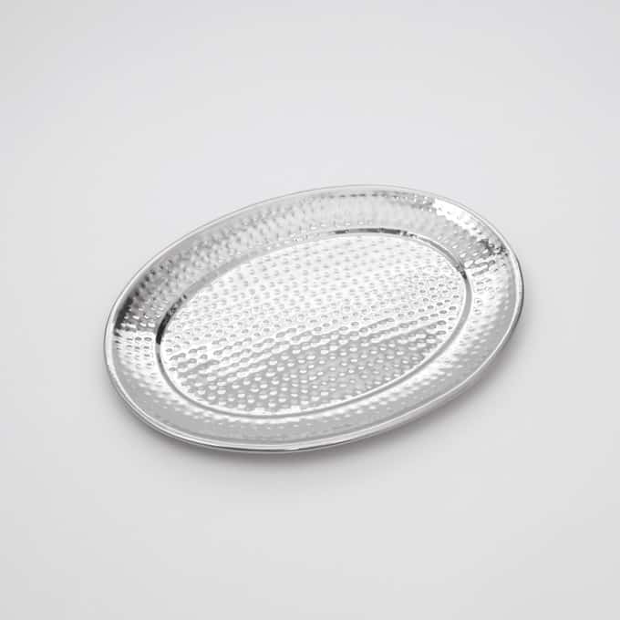 15" x 11" Hammered Stainless Steel Oval Serving Tray