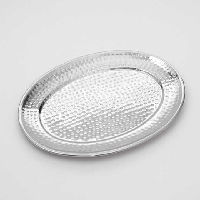 17-1/4" x 13-1/4" Hammered Stainless Steel Oval Serving Tray