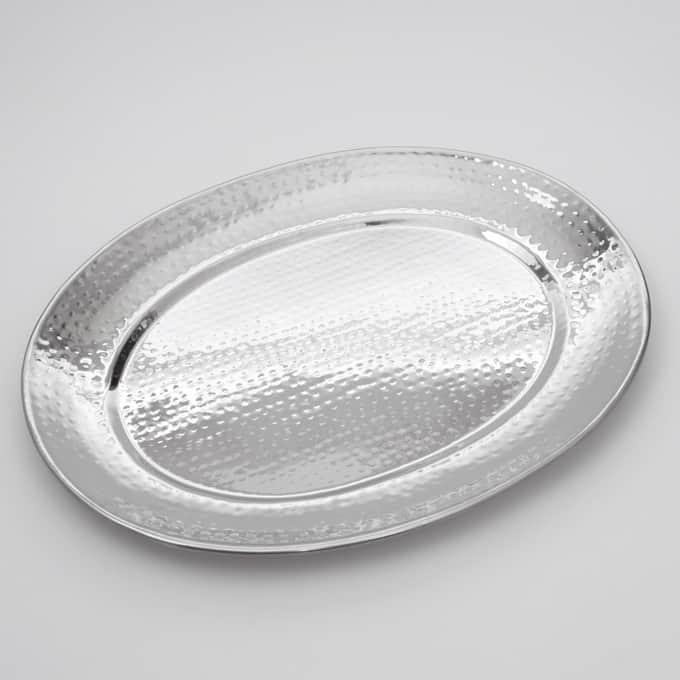 20" x 15-1/2" Hammered Stainless Steel Oval Serving Tray