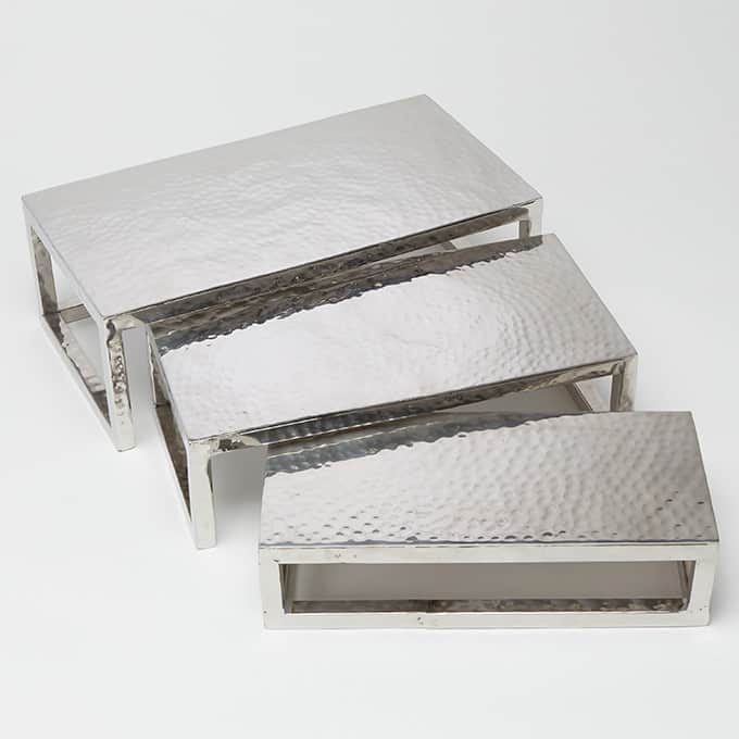 3-Piece Rectangular Riser Set, Stainless Steel Hammered Finish