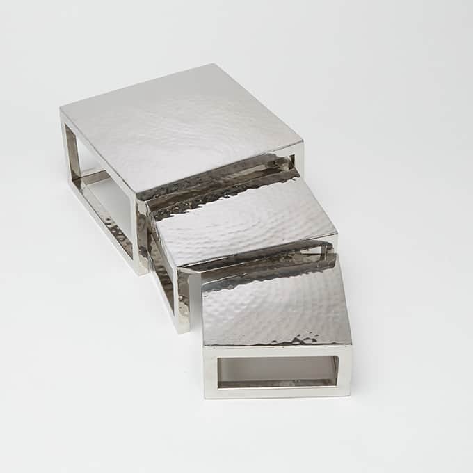 3-Piece Square Riser Set, Stainless Steel Hammered Finish