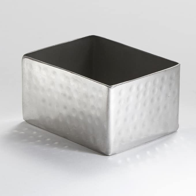 2-3/4" x 3-1/4" x 1-3/4"H Hammered Stainless Steel Sugar Packet Holder