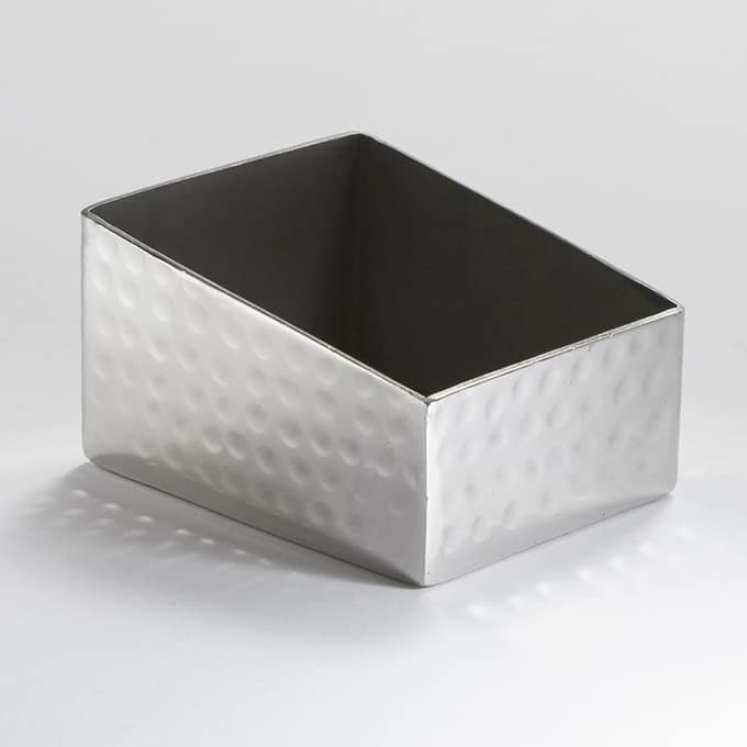 3-1/8" x 2-1/2" x 1-3/4"H Hammered Stainless Steel Angled Sugar Packet Holder