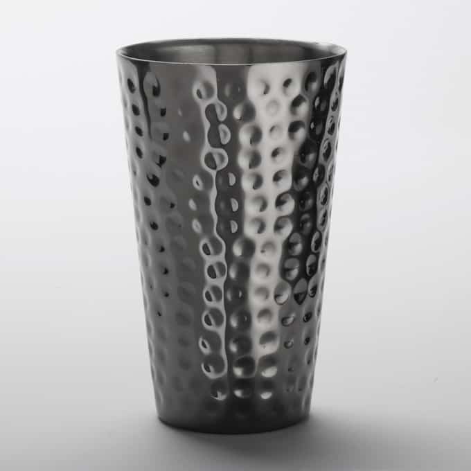 16 oz. Tumbler, Hammered Stainless Steel, Black Mirror Finish