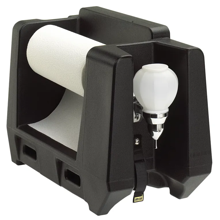 Handwashing Station, with paper towel & soap dispenser, holds single roll, Black