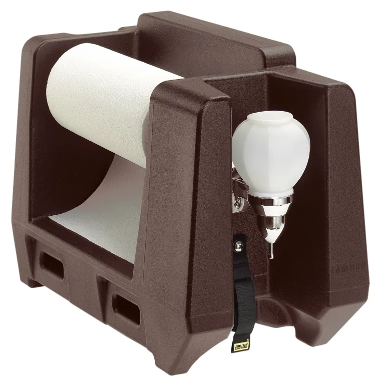 Handwashing Station, with paper towel & soap dispenser, holds single roll, Dark Brown