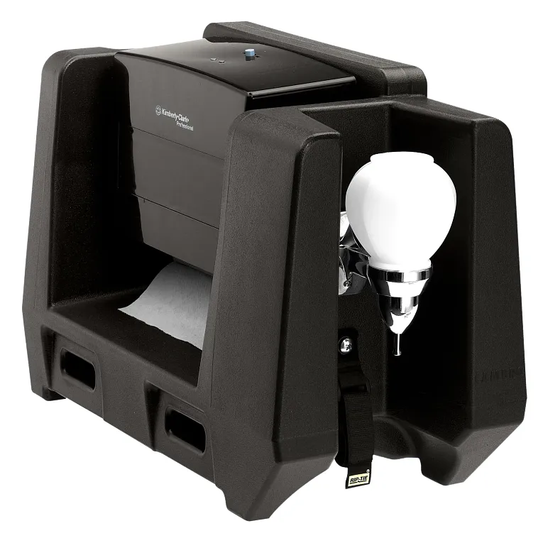 Handwashing Station, with paper towel & soap dispenser, holds multi-fold towels, black