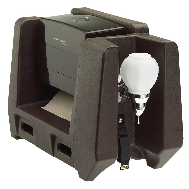 Handwashing Station, with paper towel & soap dispenser, holds multi-fold towels, dark brown