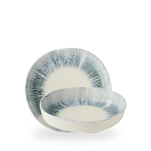 Bowl, 9" dia., walled, organic, Inked Lyra, blue