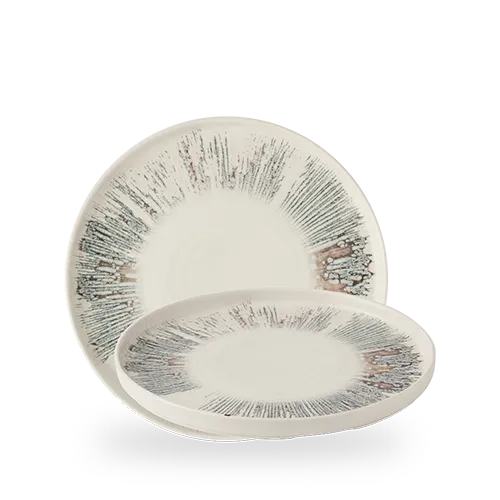 Plate, 10 1/4" dia., round, walled, Inked Lyra, pink