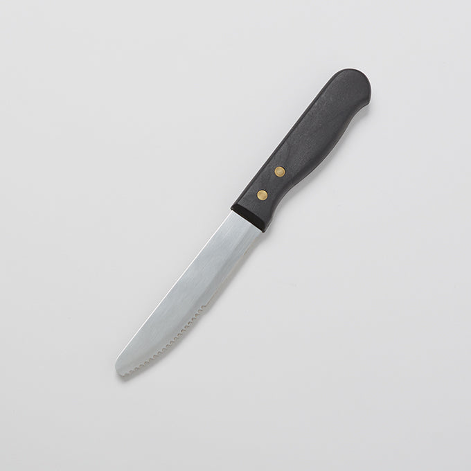 10"L Stainless Steel Steak Knife, Rounded Tip, Black Handle