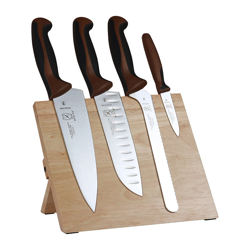 Millennia® Rubberwood Magnetic Board Knife Set, 5-Piece, Brown Handles