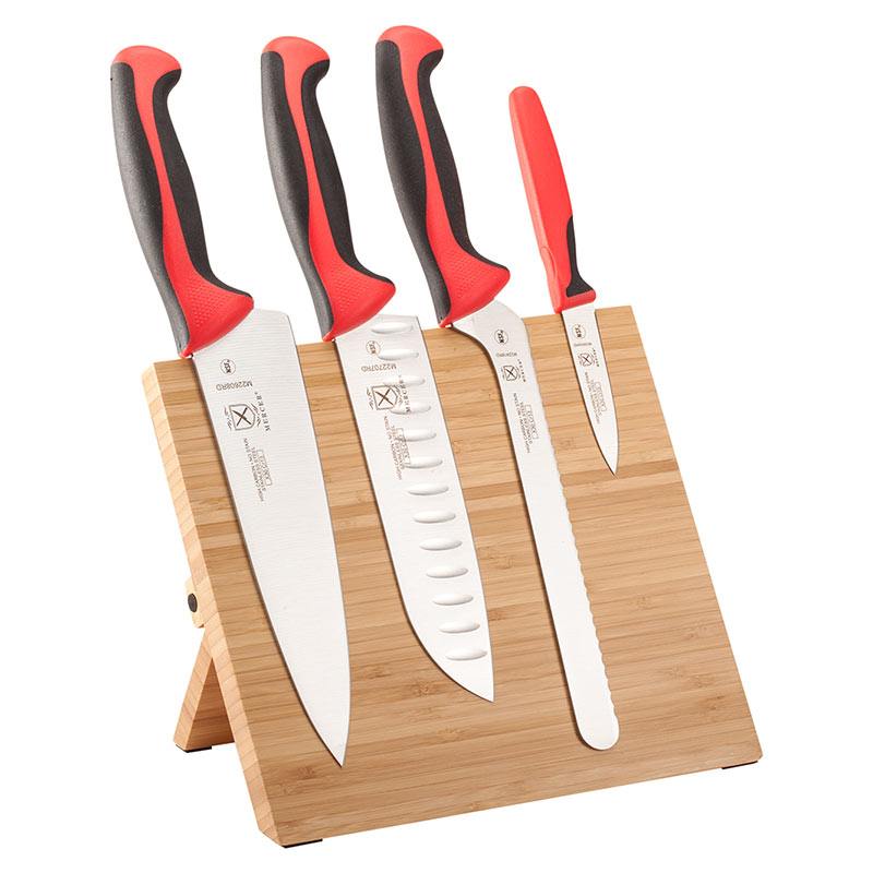 Millennia® Bamboo Magnetic Board Knife Set, 5-Piece, Red Handles