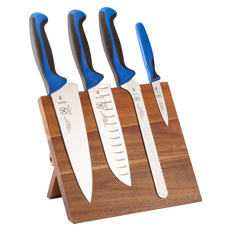 Millennia® Acacia Magnetic Board Knife Set, 5-Piece, Blue Handles