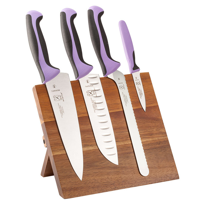 Millennia® Acacia Magnetic Board Knife Set, 5-Piece, Purple Handles