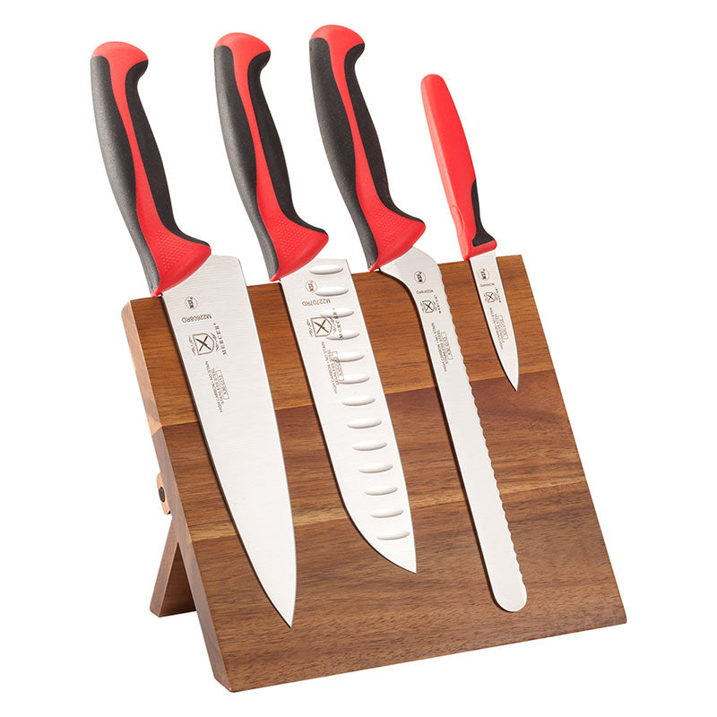 Millennia® Acacia Magnetic Board Knife Set, 5-Piece, Red Handles