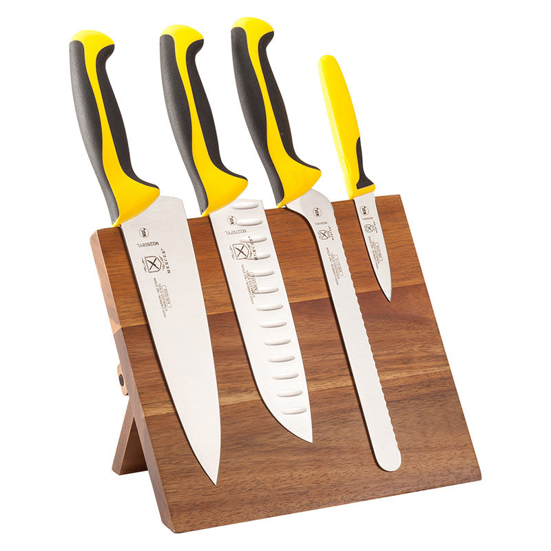 Millennia® Acacia Magnetic Board Knife Set, 5-Piece, Yellow Handles