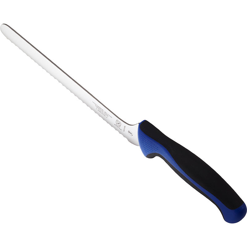 8" Millennia® Colors® Offset Bread Knife, Wavy Edge, High-Carbon Japanese Steel, Santoprene® Handle, Blue