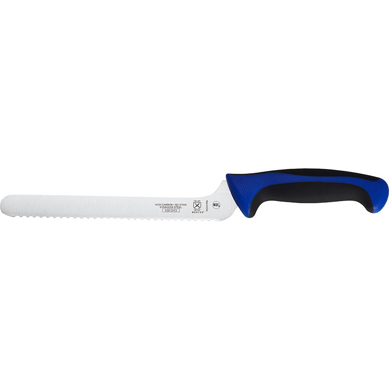 8" Millennia® Colors® Offset Bread Knife, Wavy Edge, High-Carbon Japanese Steel, Santoprene® Handle, Blue