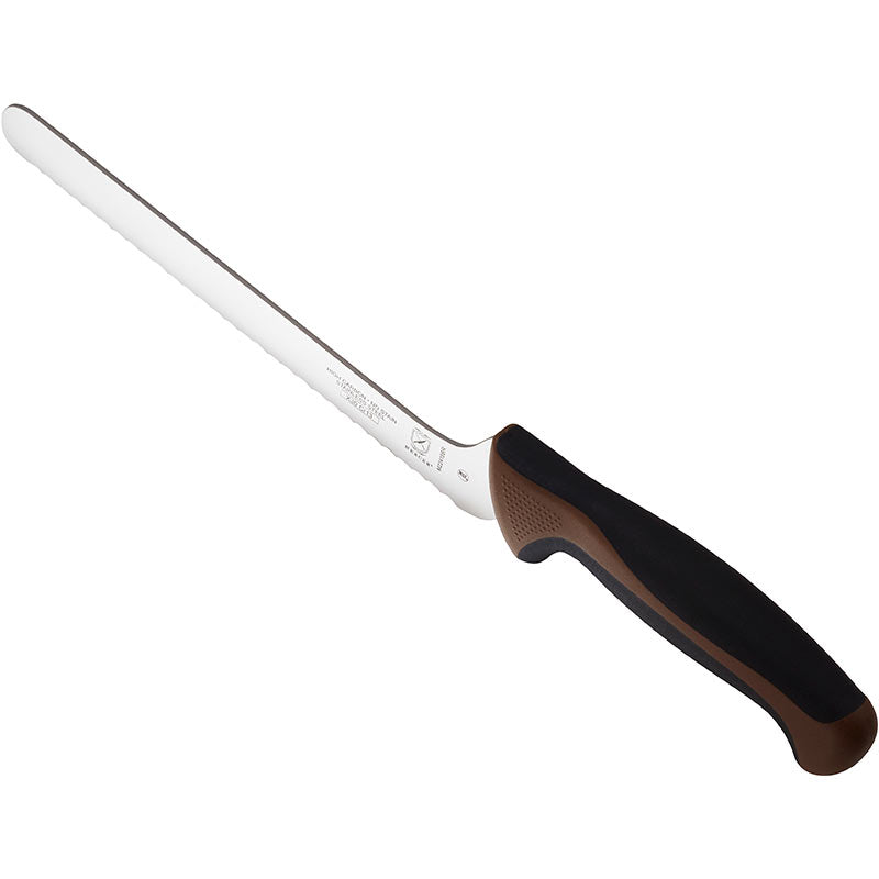 8" Millennia® Colors® Offset Bread Knife, Wavy Edge, High-Carbon Japanese Steel, Santoprene® Handle, Brown