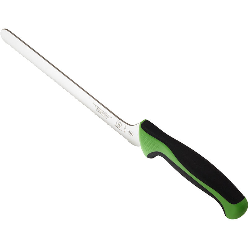8" Millennia® Colors® Offset Bread Knife, Wavy Edge, High-Carbon Japanese Steel, Santoprene® Handle, Green