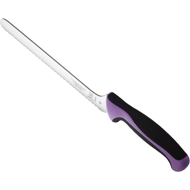 8" Millennia® Colors® Offset Bread Knife, Wavy Edge, High-Carbon Japanese Steel, Santoprene® Handle, Purple