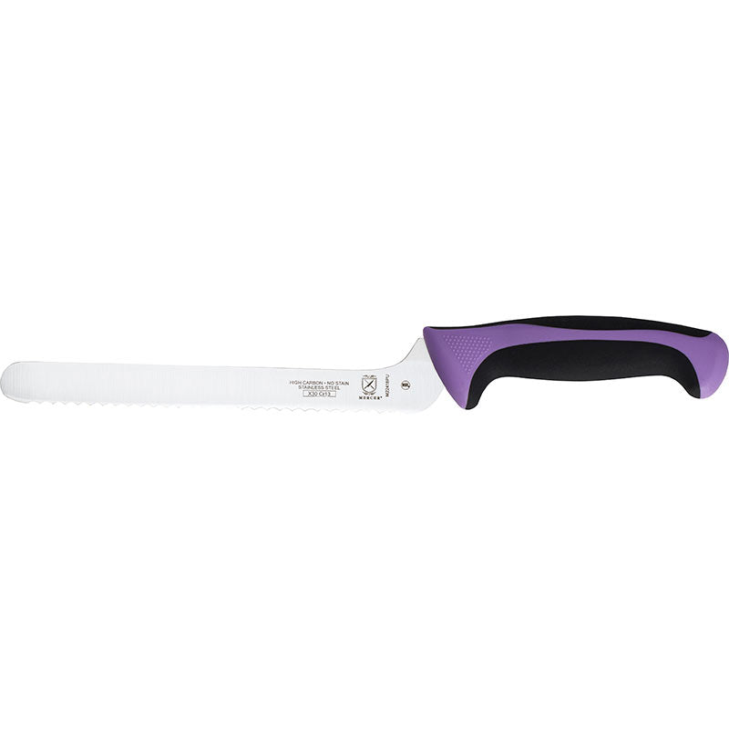 8" Millennia® Colors® Offset Bread Knife, Wavy Edge, High-Carbon Japanese Steel, Santoprene® Handle, Purple