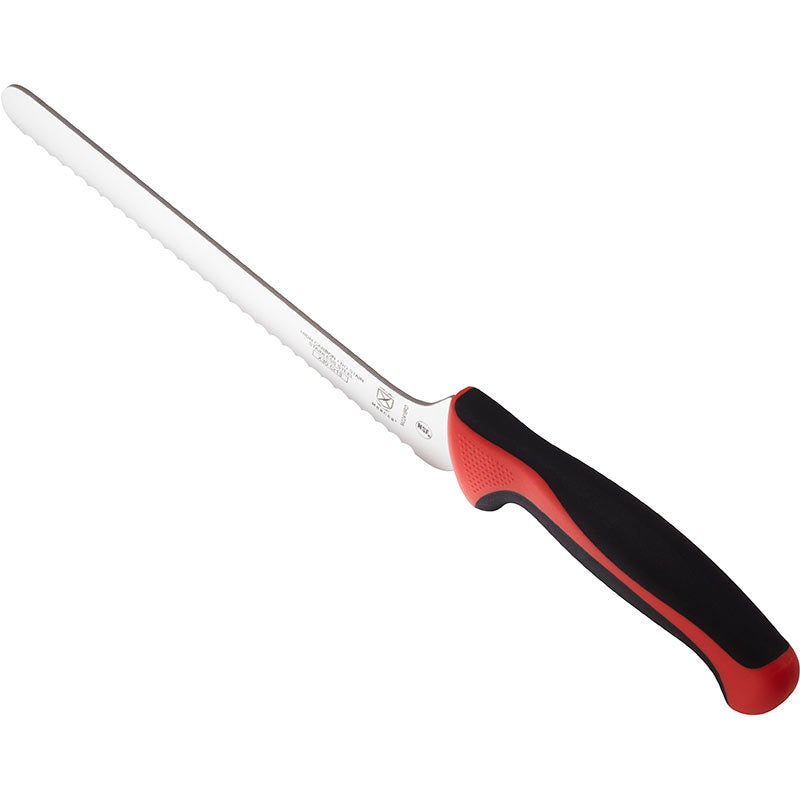 8" Millennia® Colors® Offset Bread Knife, Wavy Edge, High-Carbon Japanese Steel, Santoprene® Handle, Red
