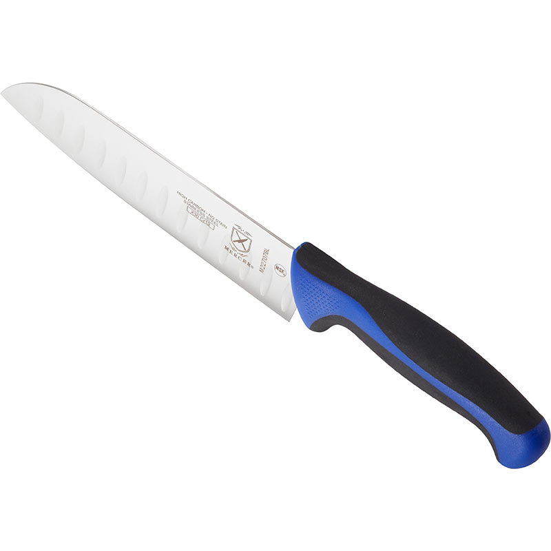 7" Millennia® Colors® Santoku Knife, Granton Edge, High-Carbon Japanese Steel, Santoprene® Handle, Blue