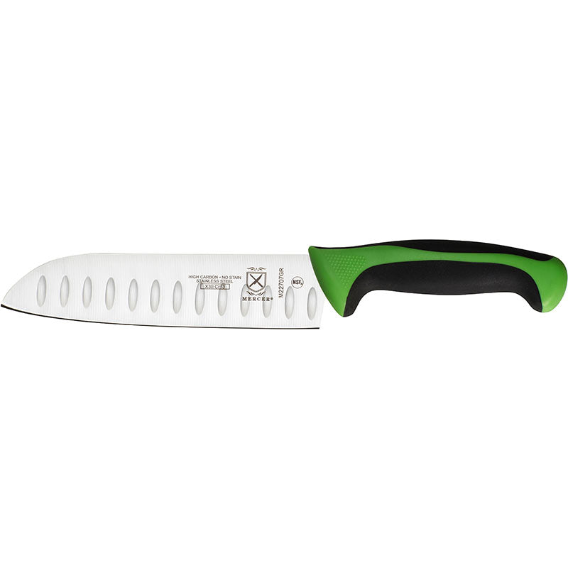 7" Millennia® Colors® Santoku Knife, Granton Edge, High-Carbon Japanese Steel, Santoprene® Handle, Green