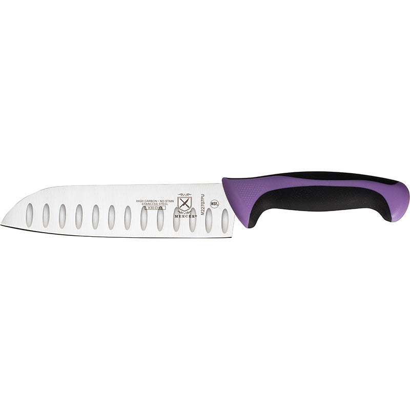 7" Millennia® Colors® Santoku Knife, Granton Edge, High-Carbon Japanese Steel, Santoprene® Handle, Purple