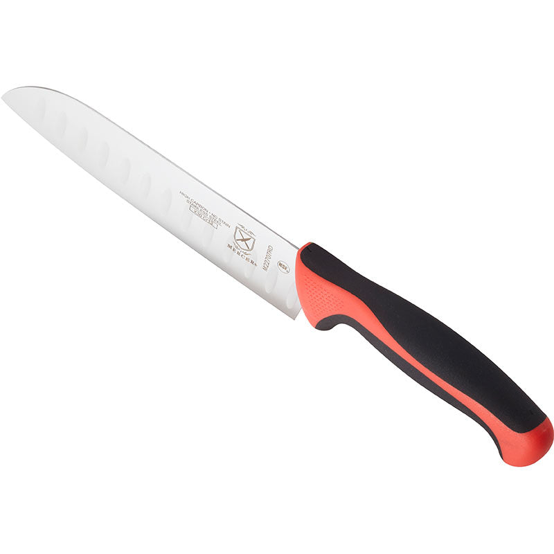 7" Millennia® Colors® Santoku Knife, Granton Edge, High-Carbon Japanese Steel, Santoprene® Handle, Red