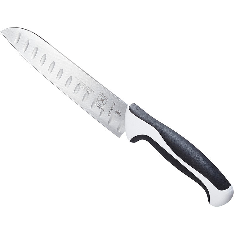 7" Millennia® Colors® Santoku Knife, Granton Edge, High-Carbon Japanese Steel, Santoprene® Handle, White