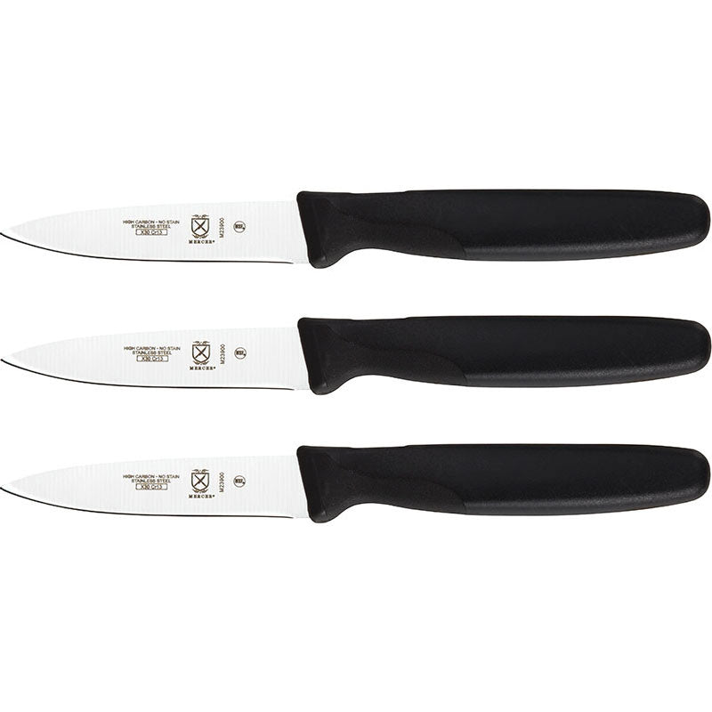 3" Millennia® Paring Knives, High-Carbon Japanese Steel, Polypropylene/Santoprene® Handle (3-Pack)