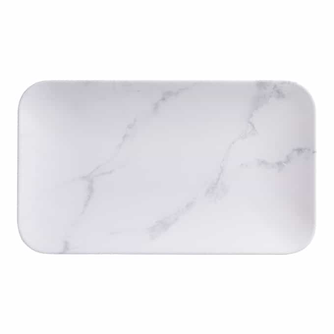 12" x 7" Rectangular Melamine Platter, Matte Marble White