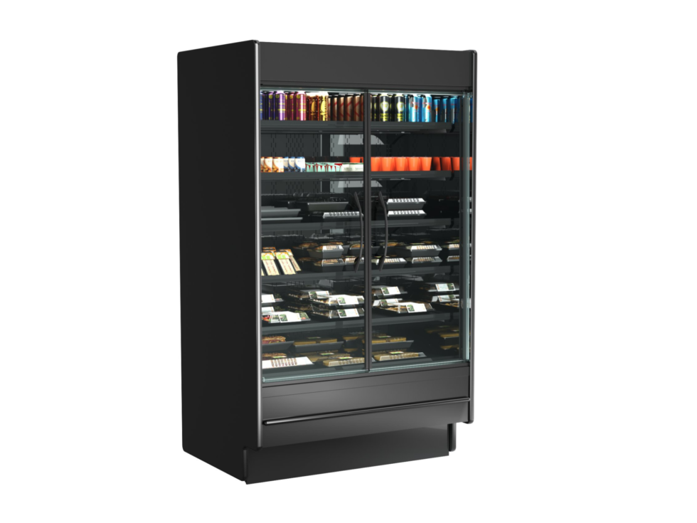 Fusion® Self-Service Refrigerated Display Case with Swing Doors, 74-1/4"W x 37-1/8"D x 85-1/2"H, Self-Contained