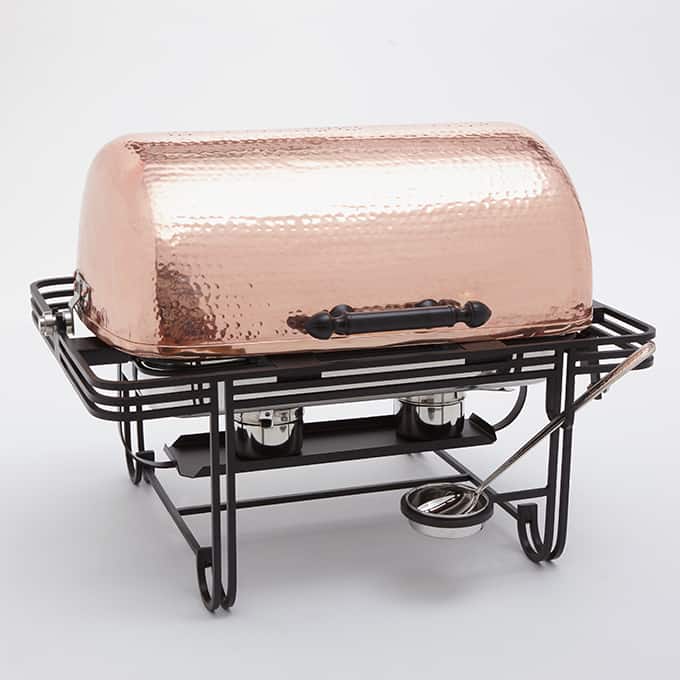 Mesa™ 8 qt. Rectangular Roll-Top Chafer, Copper Cover w/Hammered Finish