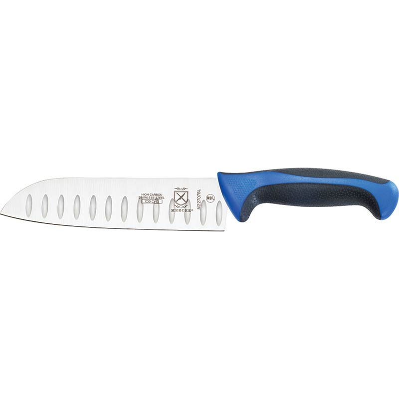 7" Millennia® Colors® Santoku Knife, Granton Edge, High-Carbon Japanese Steel, Santoprene® Handle, Blue