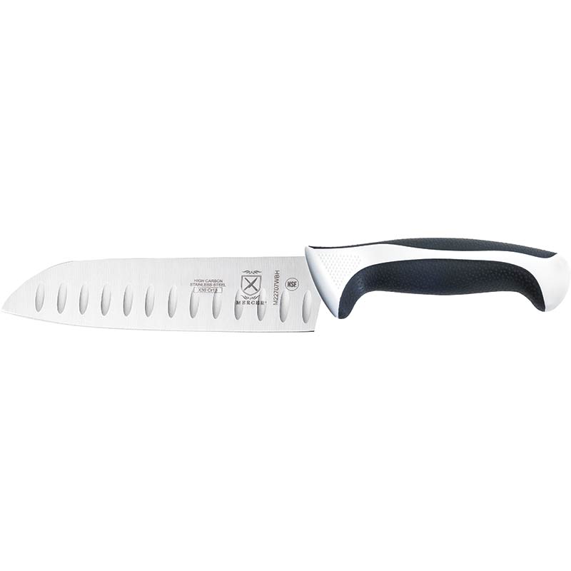 7" Millennia® Colors® Santoku Knife, Granton Edge, High-Carbon Japanese Steel, Santoprene® Handle, White