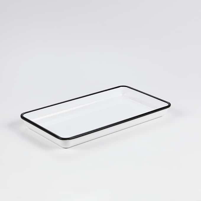 Endurance™ 12-3/4" x 7" Rectangular Platter, White/Black Rim