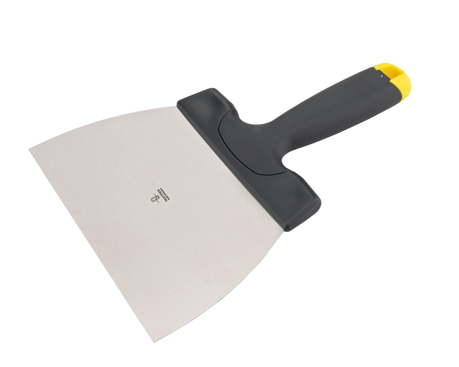 7" x 4" Stainless Steel Chocolate Scraper, Straight Edge, Black Polypropylene Handle